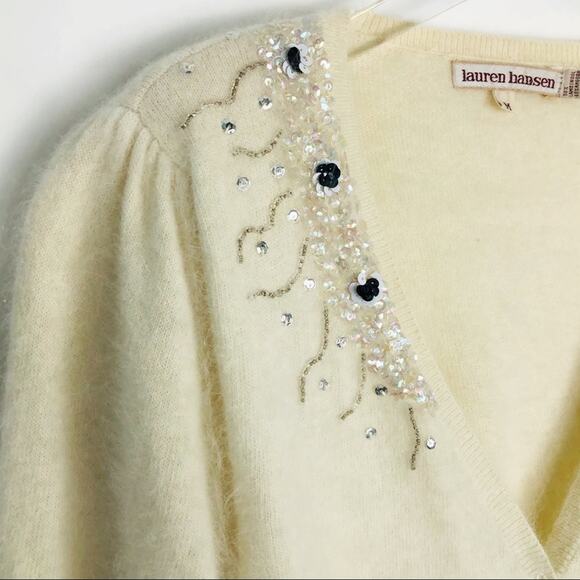 Vintage Embellished Cardigan Sweater Button Front Angora Wool Medium - Picture 6 of 9